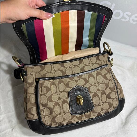 y2k COACH Vintage Black Brown Khaki Signature Legacy Flip Turnlock - Picture 6 of 11